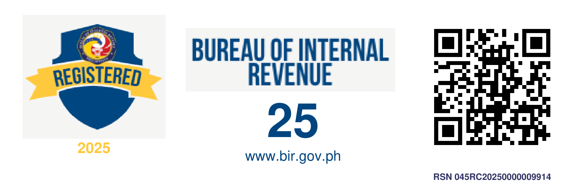 BIR Registration Seal Badge 2025, Bureau of Internal Revenue, RSN 045RC20250000009914